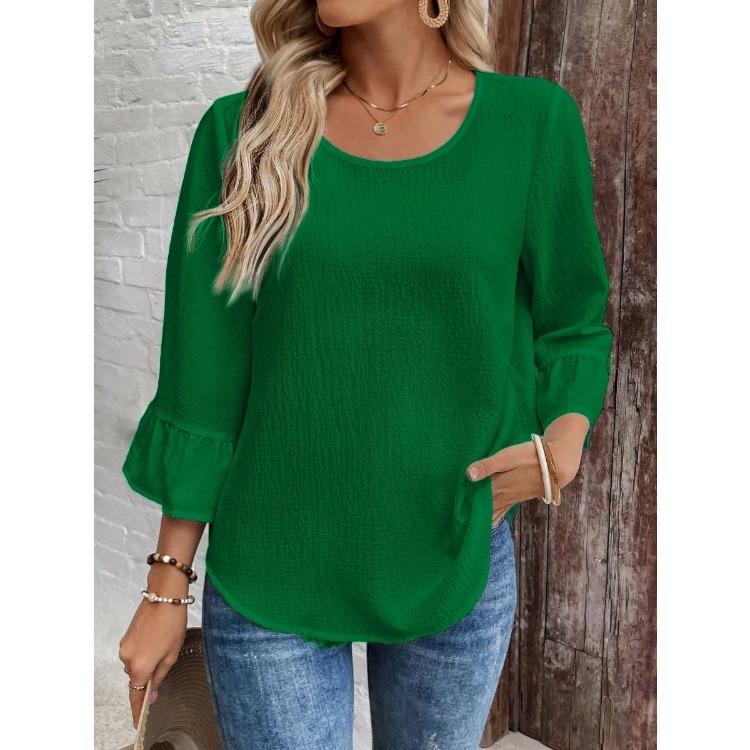 

Hot Selling European American Style Blouse Top Spring Summer Casual Shirt Sequined Crew Neck Women Fashion S зелёный