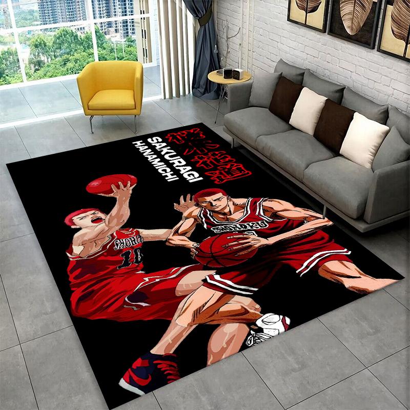 Retro Slam Dunk Basketball Anime Cartoon Carpet Rug for Bedroom Living Room Sofa Playroom Doormat Home Decor,Area Rug Non-slip