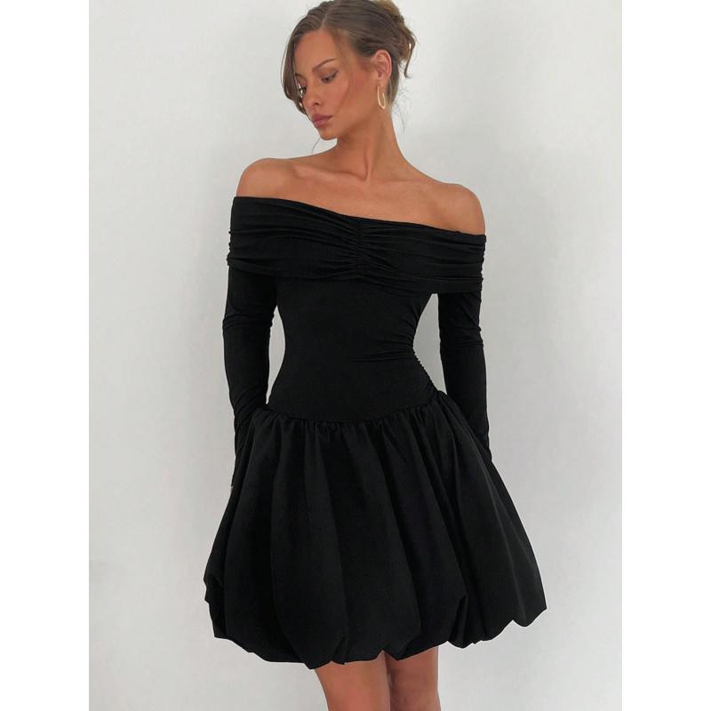 

Women S Off-Shoulder Sexy Dress Spring-Summer Cool And Elegant Slim-Fit A-Line Short Dress XL чорний