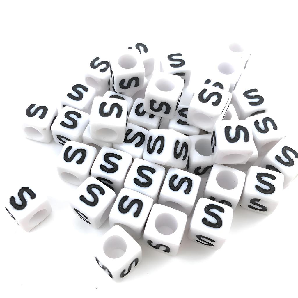 6x6mm Black Letter Beads On White Acrylic Squares for DIY Jewelry and Creative Accessories