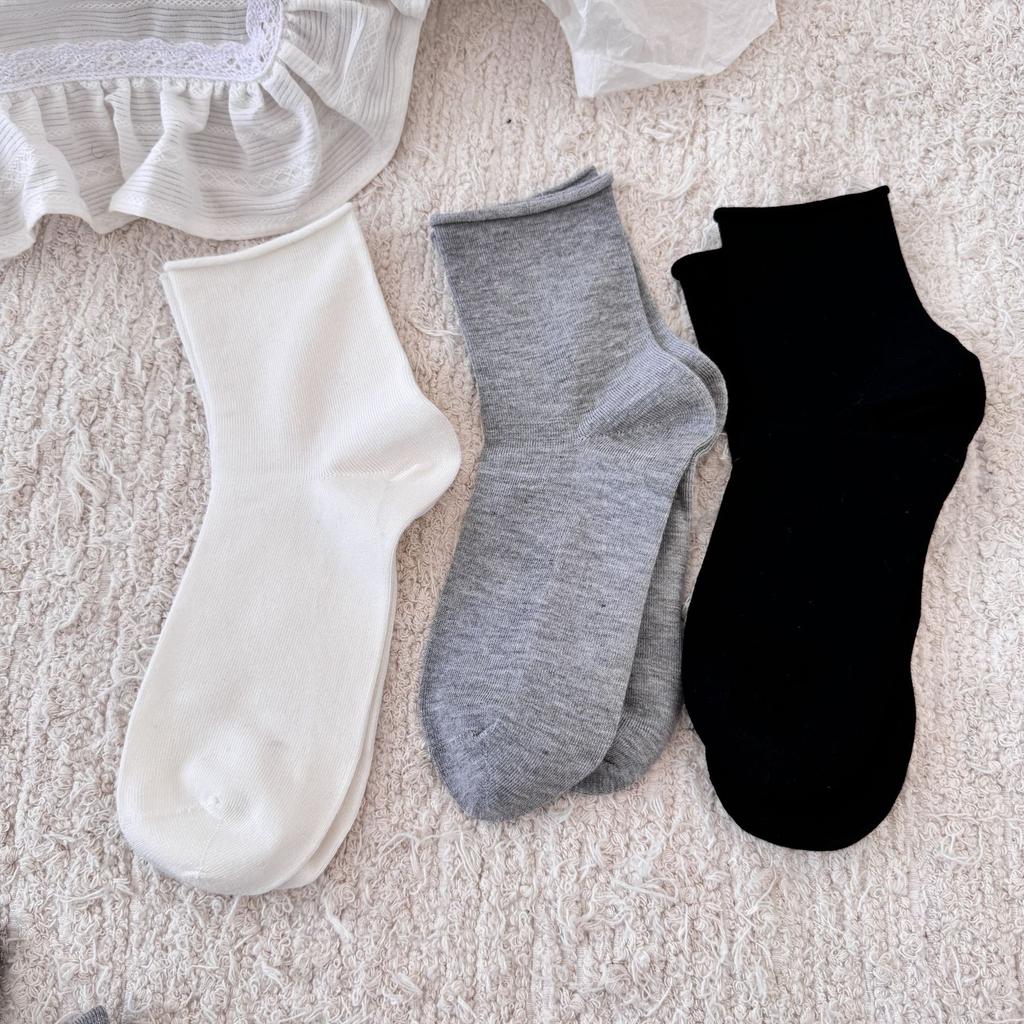 Mulberry Silk Breathable And Boneless Solid Color Simple Mid-Leg Socks Breathable And Sweat-Absorbing Thin Curled Women