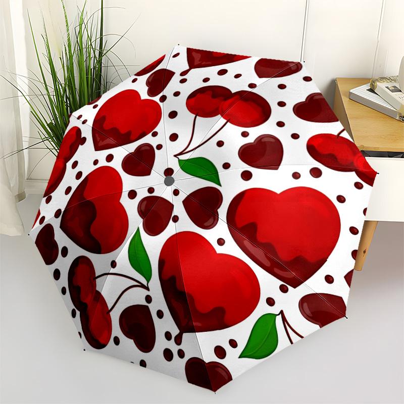 1pc Cherries Hearts Automatic Open/Close Umbrella - Compact Travel Umbrella, Gift for Birthday, Holiday yy260106038