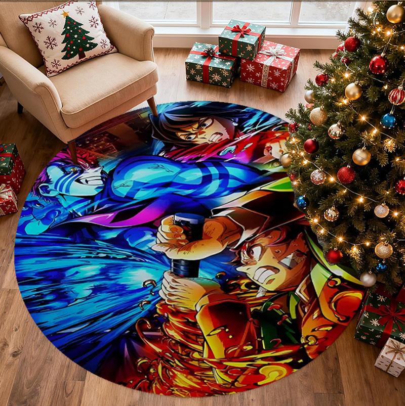 Demon Slayer Pattern Round Rug, Indoor/Outdoor Mat, for Picnic, Gameroom, Bedroom, Office, Living Room, Home Decor Carpet, Birthday Gift