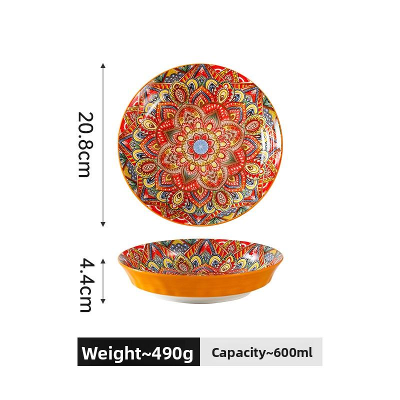 

Bohemian Style Disc Mixed Color Underglaze Deep Color Plate Home Restaurant Heat-resistant Plate Decorative Tableware