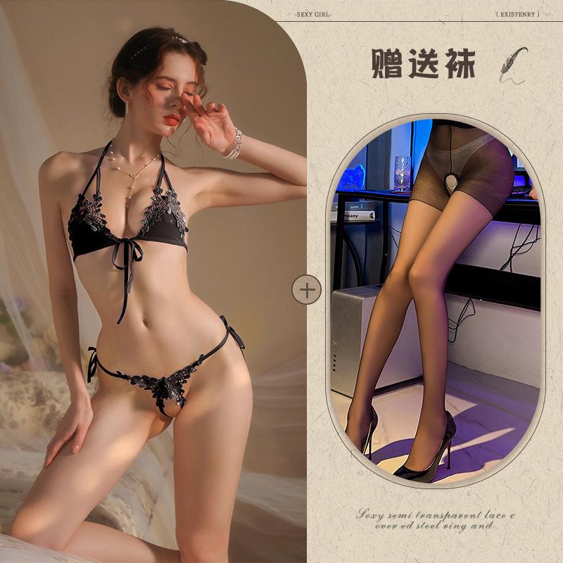 New sexy three-point erotic underwear free bikini open crotch temptation large size women's suit