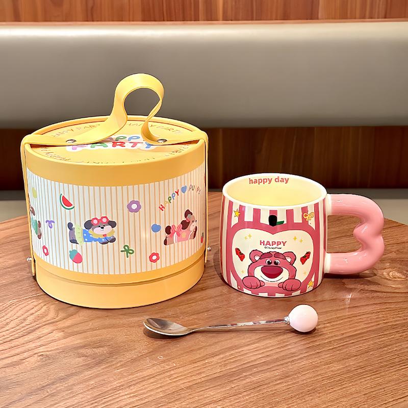 Vysoce hodnotný roztomilý hrnek s Medvídkem Pú pro pár, keramický pohár na vodu, dětský hrnek na mléko a kávu, dárek k narozeninám, dárková krabička