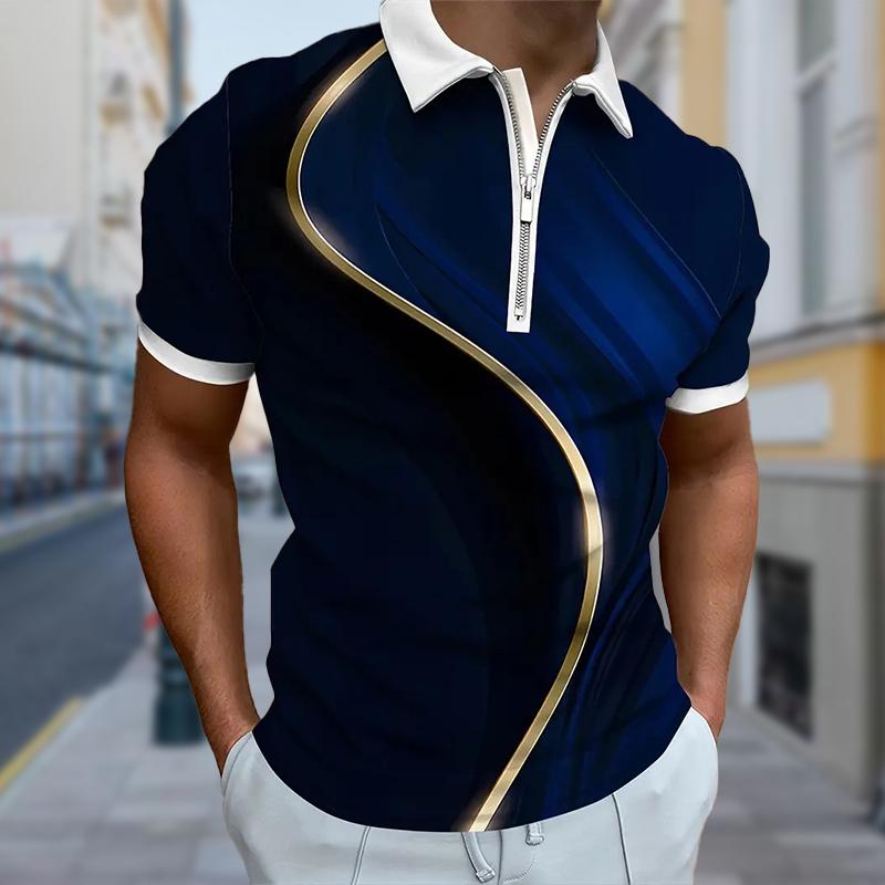 

Мужская рубашка поло повседневная на молнии с коротким рукавом модная повседневная на молнии лето весна стандартный крой 3D двухцветная рубашка с принтом 2XL разноцветный