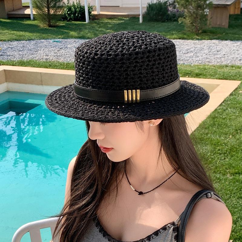 Hollow Straw Top Hat Women'S Summer Sunscreen Sun Hat Versatile Outing Wide-Brimmed Bucket Hat Tide