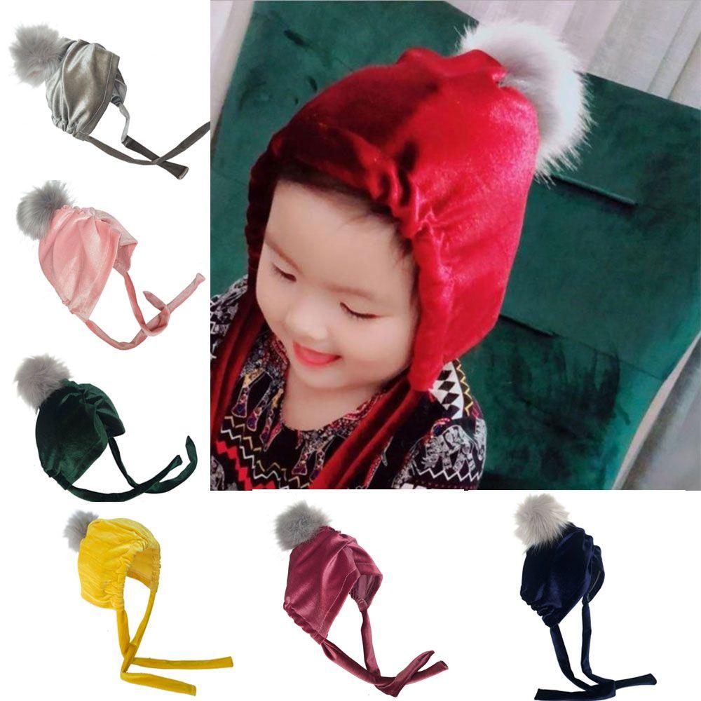 

Kid s Fashion Fur Ball Artificial Winter Warm Headwear Beanie Cap Baby Velvet Hat Pom Hat
