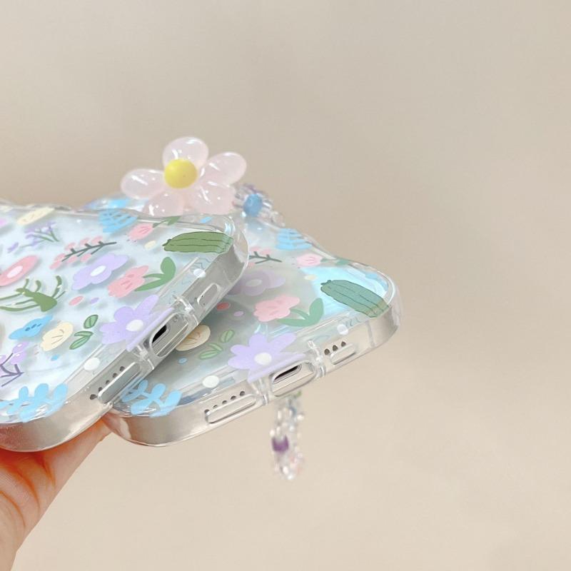 Women Colorful Floral Transparent Anti Drop Silicone Phone Case With Chain For Iphone
