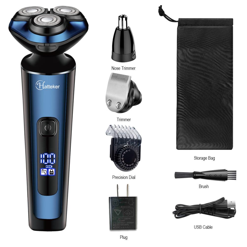 Hatteker Electric Shaver Man‘s Hair Clipper 3 In 1 Electric Razor Rotary Shaving Machine Rechargeable Grooming Kit Wet/Dry