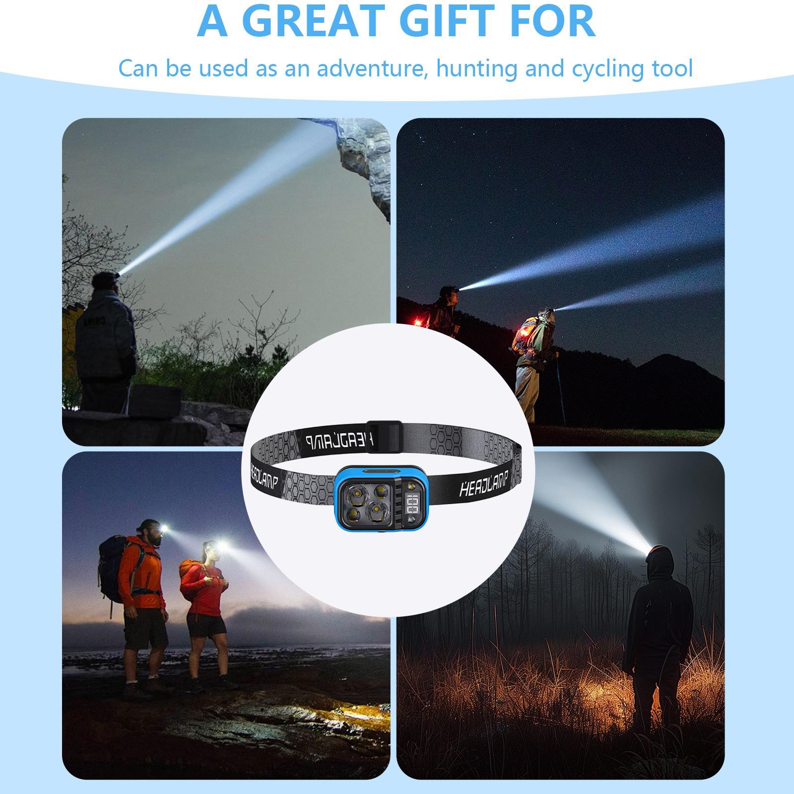 

Portable Multi-Function Multi-Position Red And -Light With Electric Display USB Induction Headlight Outdoor One Size