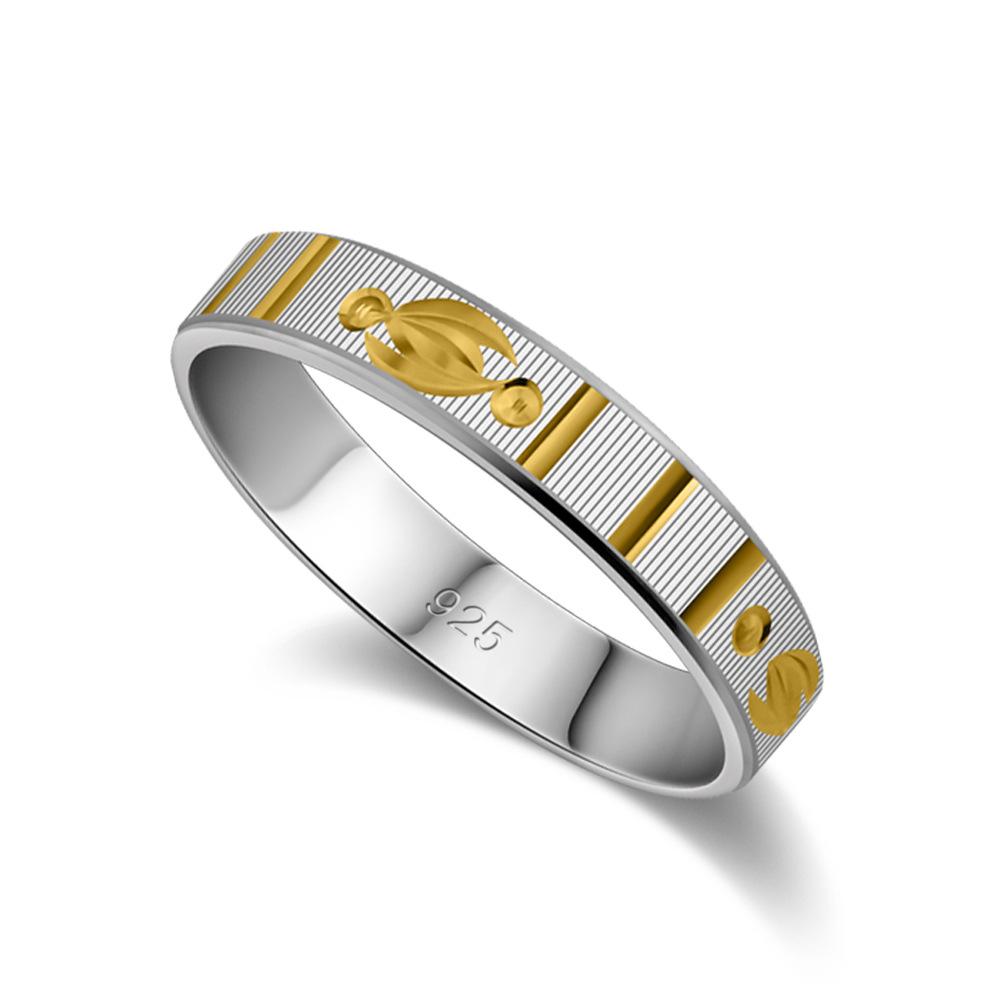 Elektroplattierter S925 Silber Partnerring, Herren- und Damenring mit Farb-Karoblume, Ehering, Schlichter Schmuck