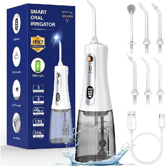 Water Flosser,350ML Water Dental Flosser for Teeth Clean, 5 Modes 6 Jet Tips, LCD Display Cordless Water Flosser, Rechargeable Travel Electric Water белый