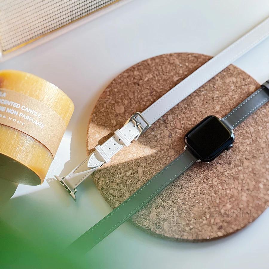 For Apple Watch Band 40 41mm Double Tour Leather Strap 45/46 42 44mm Series10 9 8 7 6 Se 5 4 3 2 for Iwatch6 38mm Fashion Correa