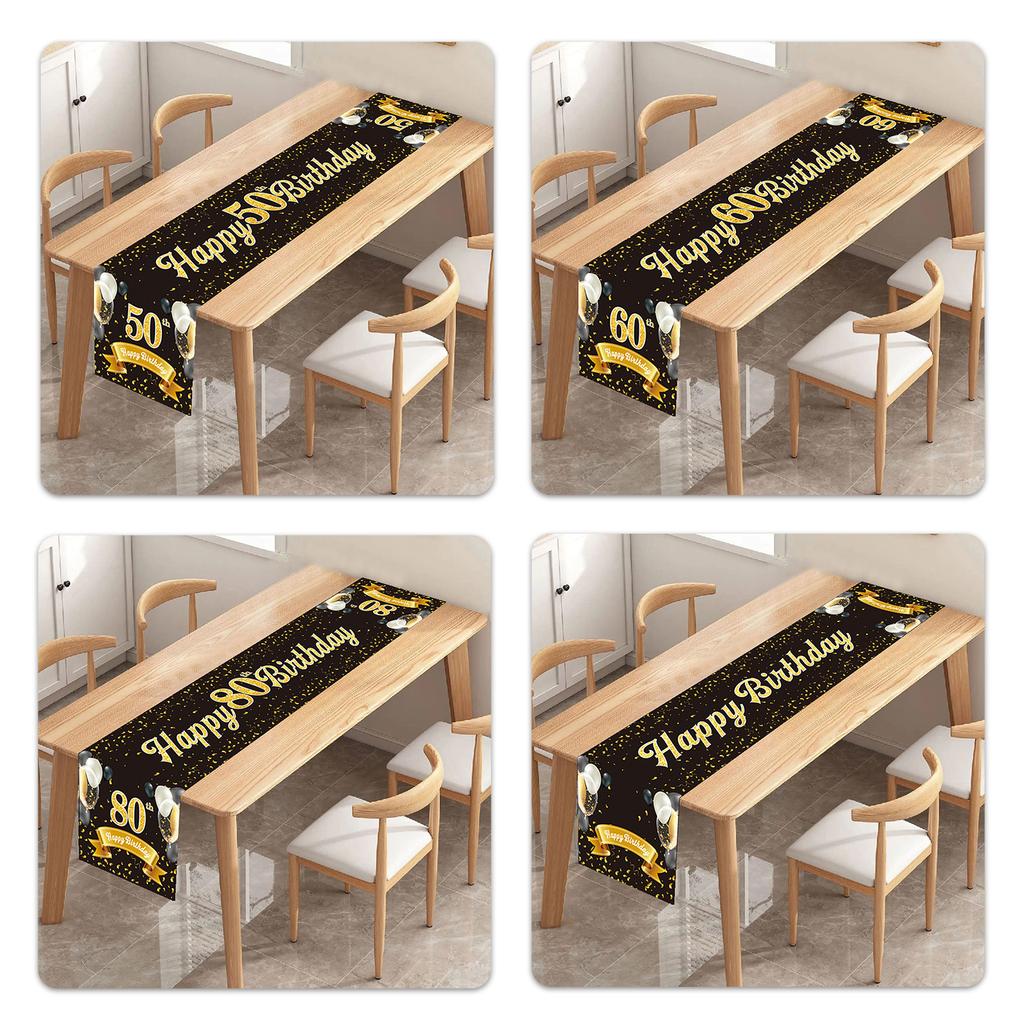 Premium Birthday Table Runner In Black Gold Enhances Party Decors 180x35cm Table Cover Decoration Easy To Clean