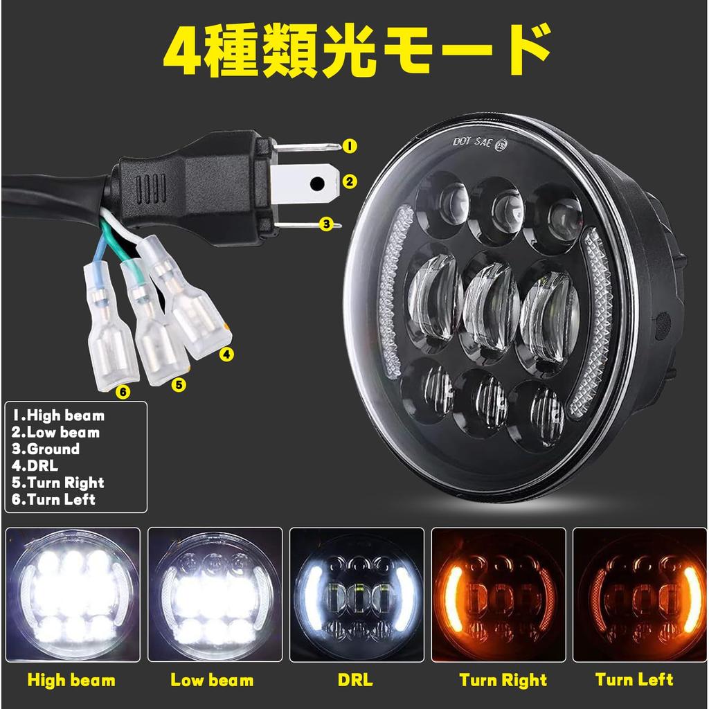 bamotoop 5.75 Inch LED Headlight, Compatible with Vehicle Inspection, Hi/Lo Switching, DRL, 3 Light