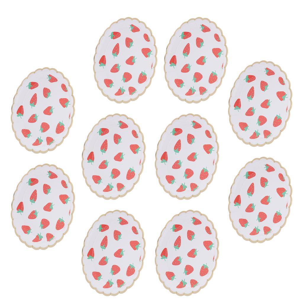 10Pcs Party Tableware Disposable Strawberry Pattern Tableware Set for Birthday Parties Seaside
