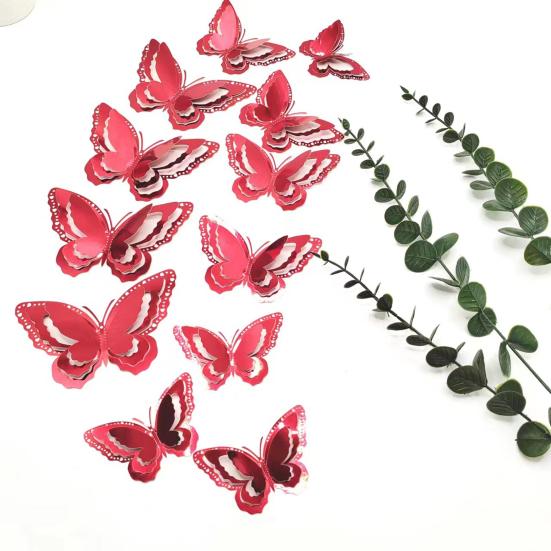 12 Pcs 3 Layers Wing Butterfly Wall Decor Removable 3D Hollow Butterfly Wall Decals for Crafts Home Bedroom Baby Shower Birthday Party Cake Decoration