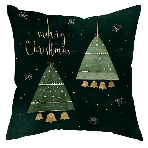 Dark green background with gold jewelry, 2d flat printing of pillowcases overflowing with Christmas elements 16x16Inch