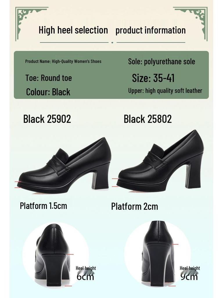 2024 Spring Women's Chunky Heel Platform Pointed Toe Leather Shoes