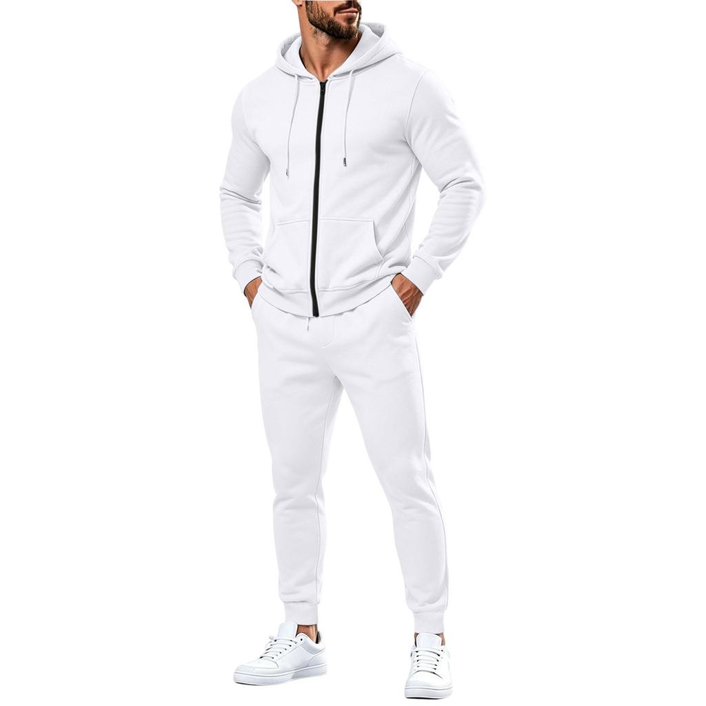 Herren Zip-Up Hoodie und Jogginghosen Set mit mehreren Taschen für Sportbekleidung