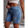 Women Summer Denim Shorts High Waist Solid Color Pockets Jean Short Pants