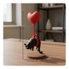 Black Cat Heart Balloon Statue 3D Printed Levitating Ornament Valentine's Day Gift Home