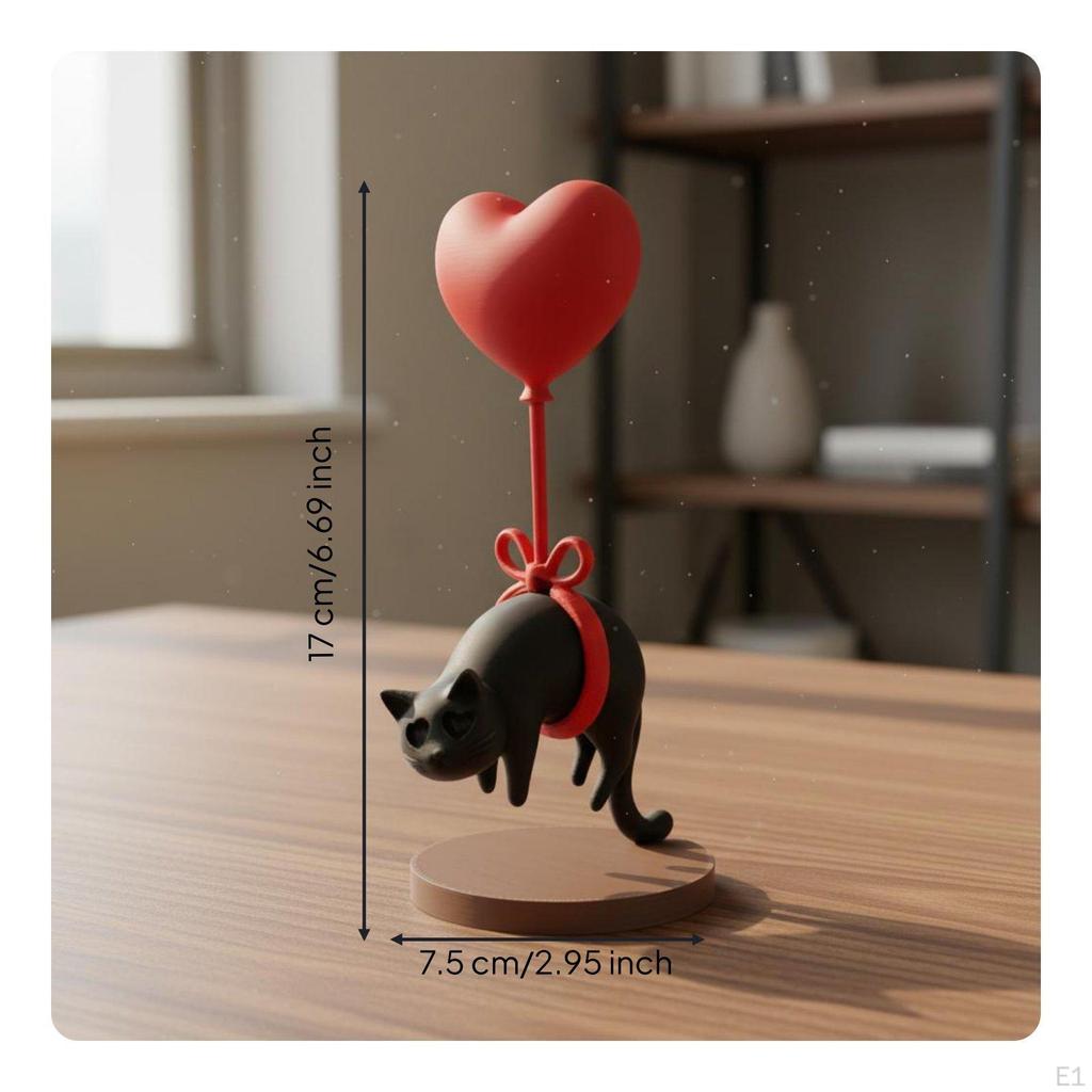 Black Cat Heart Balloon Statue 3D Printed Levitating Ornament Valentine's Day Gift Home