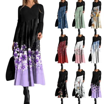 Rochie de damă, lejeră, cu decolteu în V, cu mâneci lungi, imprimeu Rochie largi și supradimensionată