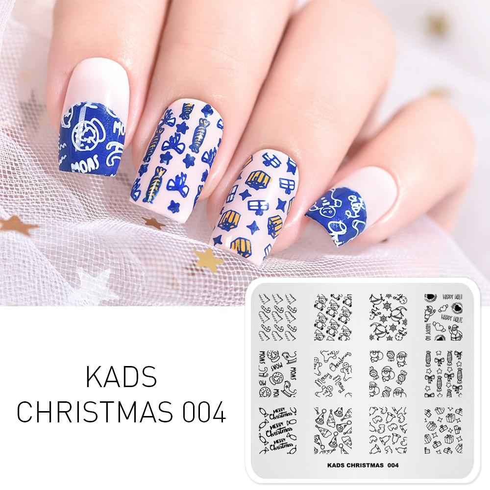 kads Vánoce 004 Razítkovací destička pro nail art Šablona pro tisk na nehty pro DIY nehtovou úpravu s razítkovacím lakem