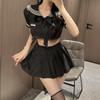 2024 New Japanese Anime School Girl Cosplay Student Sailor JK Uniform Skirt Sets Sweet Short Sleeve Crop Tops Navy Lingerie Set