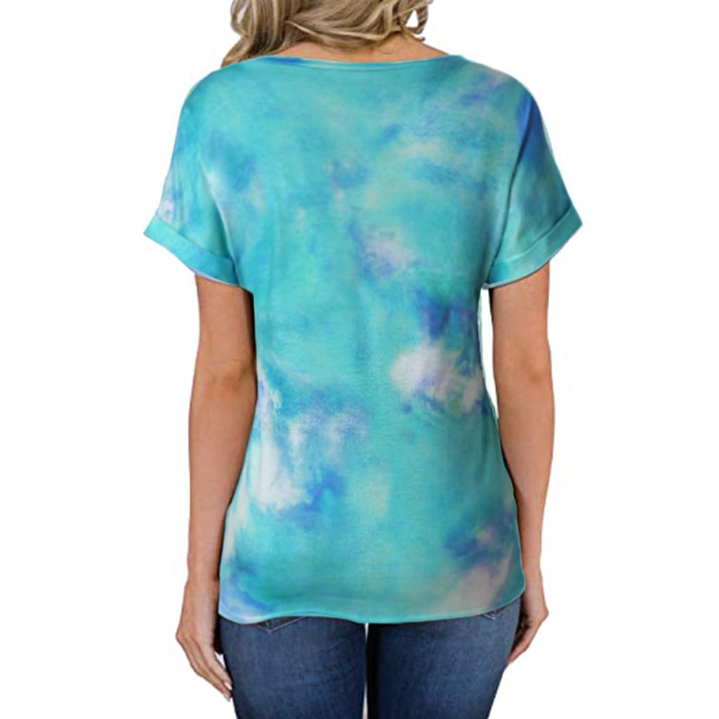 Kvinners rundhals kortermet Tie-Dye Print Uformell løs topp T-skjorte bluse