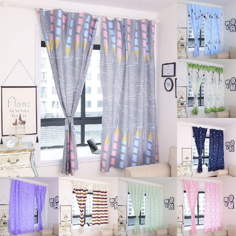Durable Polyester Blackout Window Curtain With Fun Cartoon Plant Pattern For Home Use