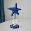 Nautical Themed Starfish Table Decor Coastal Beach Wooden Starfish Figurine Vintage Ocean Block Sign with Wood Base for Living Room Bedroom
