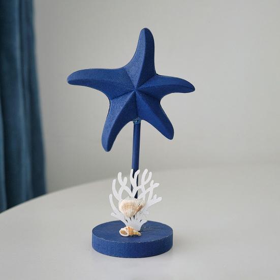 Nautical Themed Starfish Table Decor Coastal Beach Wooden Starfish Figurine Vintage Ocean Block Sign with Wood Base for Living Room Bedroom