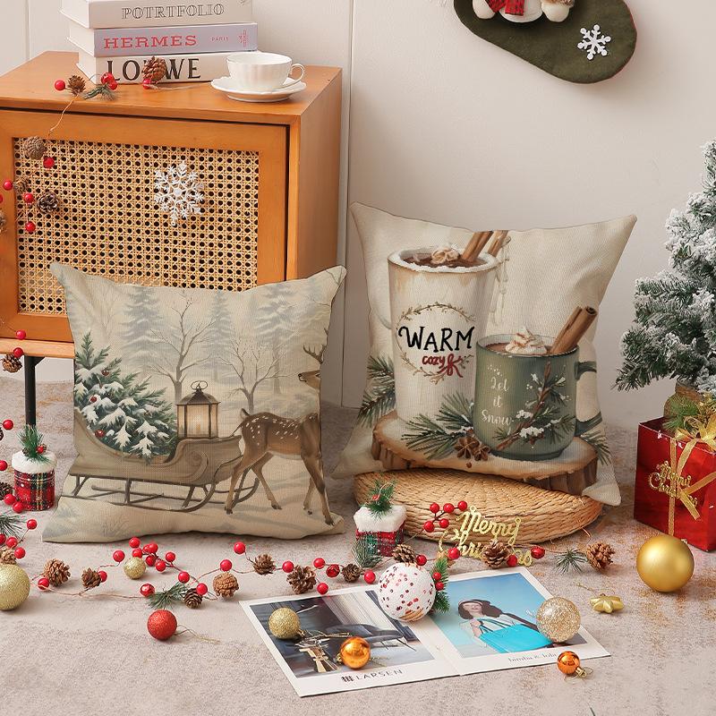 Christmas Decoration Pillow Cover Indoor Home Seat Cushion Bedroom Bedside Pillow Cover Linen Pillow