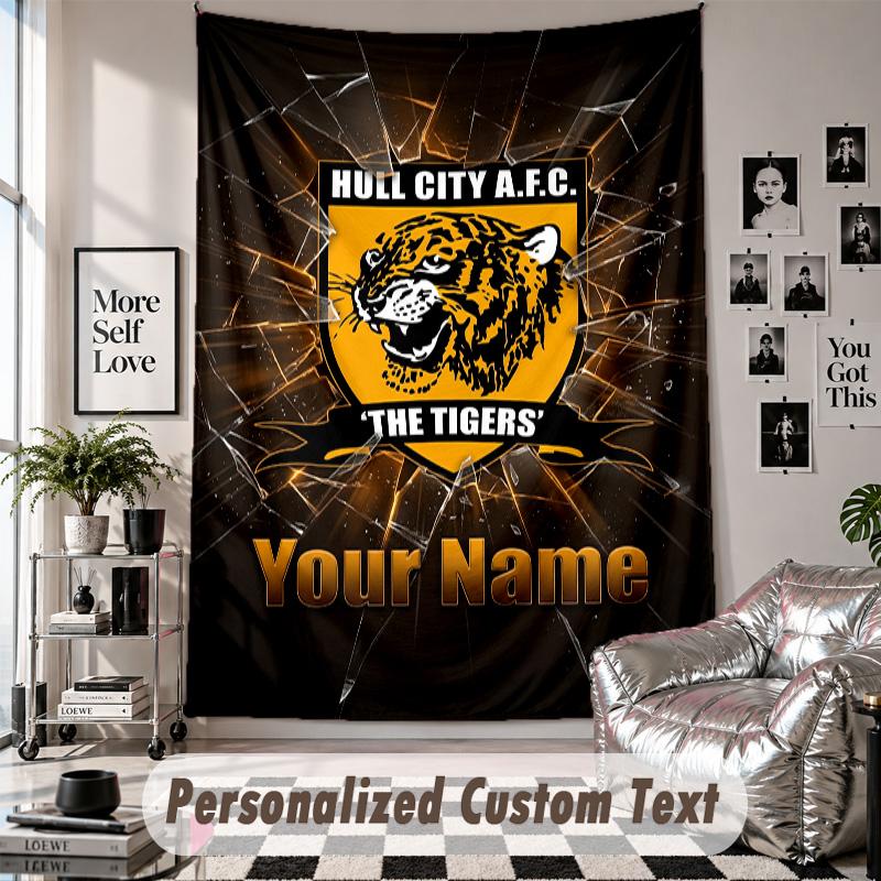 Wall Hanging Tapestry With Custom Name & Text, Hull City Decorative Tapestry For Bedroom