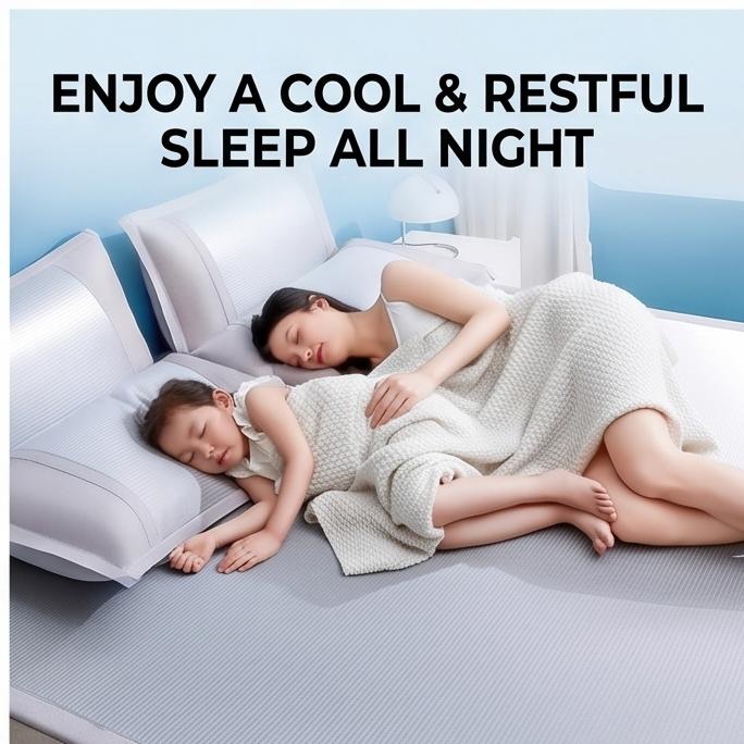 Striped 3-Piece Fitted Ice Silk Mat Set, Soft Anti-Bacterial Bed Sheet for Summer, Breathable Cooling Bedding for Home & Dorm