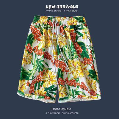 Herren Lässige Locker Sitzende Fünf-Punkt-Shorts Trendige Florale Strandurlaub Partner-Shorts Bequeme Vielseitige Sommerhosen
