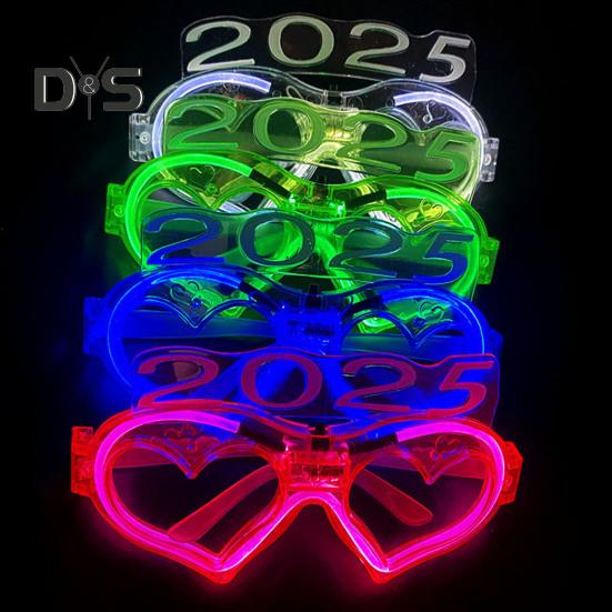 2025 Christmas Glasses Sequin 3 Flashing Modes LED Light Up 2025 New Year Photo Prop Anti-slip Unisex Holiday Themed Party Atmosphere Activator