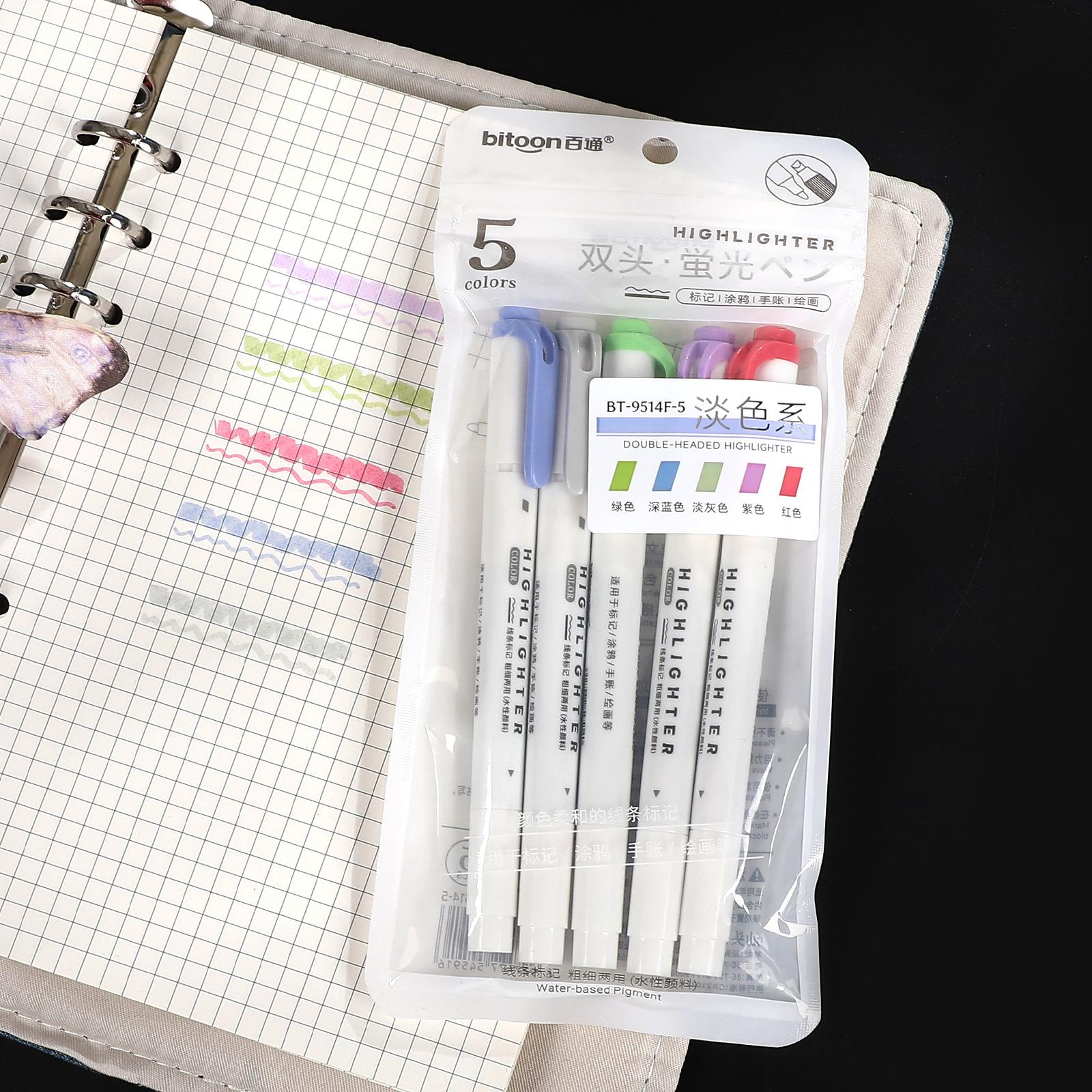 5 Pcs/set Vintage Macaron Morandi Color Double-ended Highlighter Creative DIY Journal Material Student Supplies Stationery