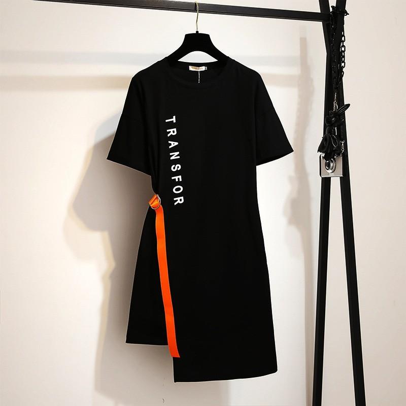 

Large size women s clothing, 150kg Korean version thin dress in summer, loose and fattened T-shirt skirt. 2XL