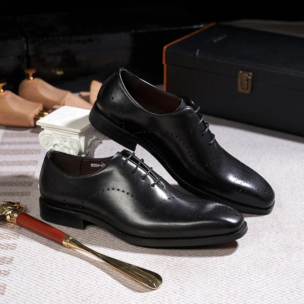 Fashion Italian Brogue Men's Oxfords Genuine Leather Lace-Up Formal Dress Shoes for Wedding Party Office Classic Male Shoe