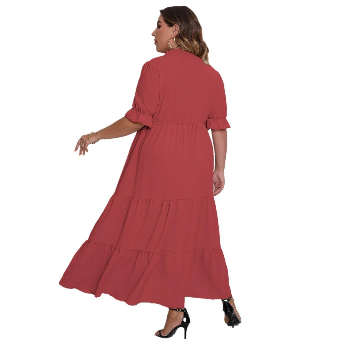 Однотонное длинное платье с круглым вырезом для женщин — фото 5