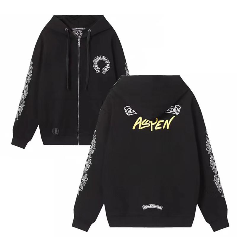 845 CHROME HEARTS 2025 Autumn and Winter New Plus Size Classic Style Logo Zipper Hooded Sweatshirt, Suitable for Couples to Wear