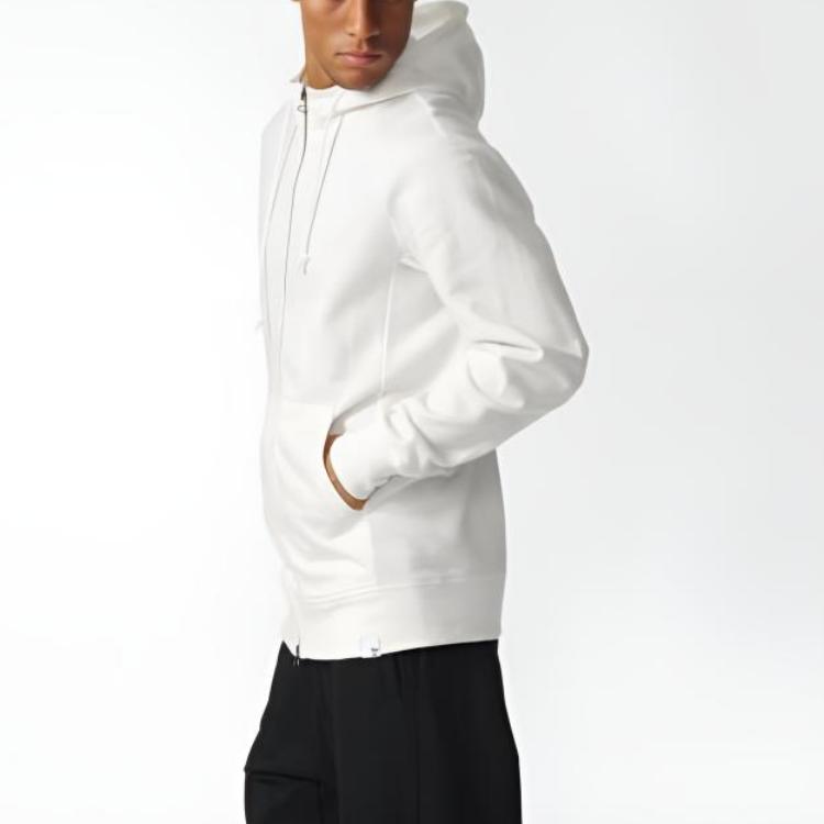 Adidas Originals Solid Color Hooded Long Sleeve Jacket Men Jacket White BQ3094