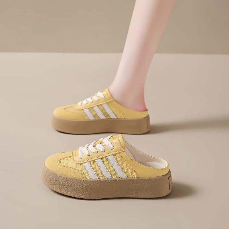 

Leather mesh half-drag height-increasing casual women s shoes 2025 new summer sports little white shoes soft-soled one-pedal board shoes 40