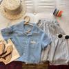 Jungen Baumwoll-Leinen Sommer-Set: Gestreiftes Kurzarmhemd & Lange Hose - Atmungsaktives und Lässiges Zweiteiliges Outfit