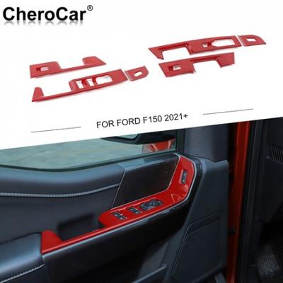 6PCS Inner Window Lift Panel Switch Button Cover Trim  For Ford F150 + Red